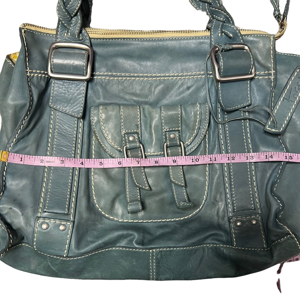 FOSSIL BLUE LEATHER SATCHEL - Picture 11 of 16